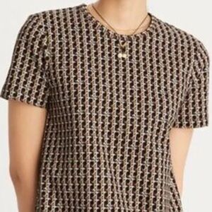 Tory Burch Black and White Geometric Short Sleeve Top